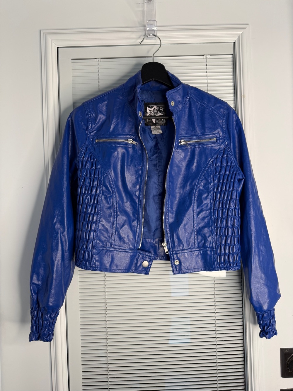 Electric Blue Vegan Leather Moto Jacket 80s / 90s / Y2K